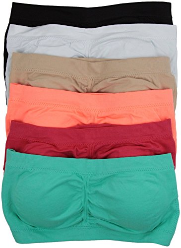 ToBeInStyle Women's Pack of 6 Stretchy Ruched Banduea Tube Bra Removable Padding ¡­