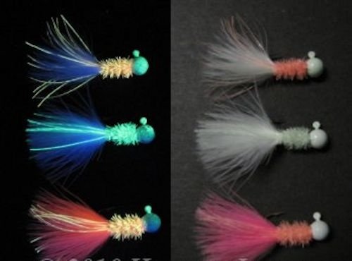 Ice Jigs - Marabou, Chenille - Crappie Jigs - Glow - Set of 6