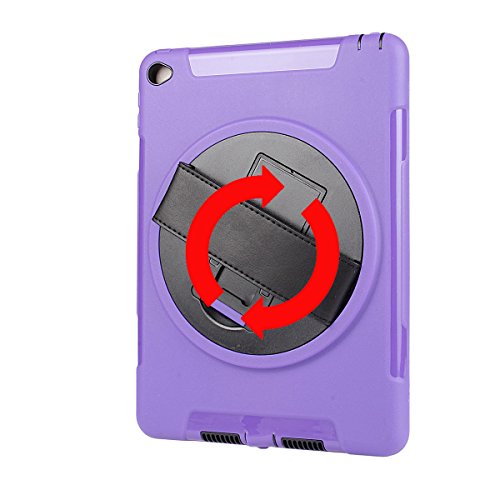 

xhorizon TM High Quality Robust Hardshell Portable Handheld Rotating Holder Impact & Splash Resistant Case Cover With PU Leather Hand Strap [Suitable for commuting on the train] And Stand Function For Apple iPad Air 2 (6th Generation) And Free Cleaning C