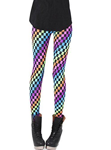 ABUSA Women's 3D Digital Print Stretch Neon lamp Pattern Tight Leggings Workout Running Pants