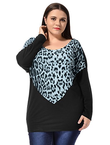 Allegra K Allegra K Women Plus Size Batwing Long Sleeves Leopard Tunic Tops
