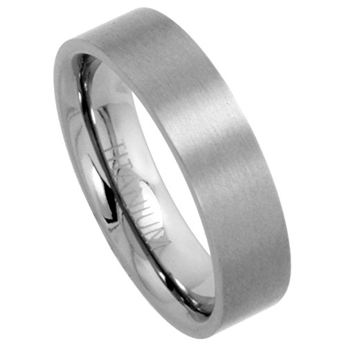 6mm Flat Titanium Wedding Band Matte finish Ring Comfort Fit, sizes 5 to 12