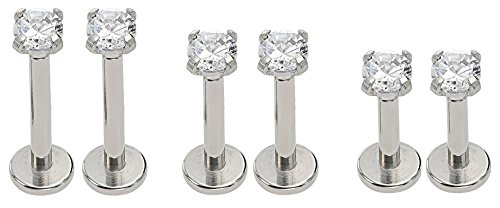 Areke Women's Stainless Steel Cubic Zirconia Piercing Unisex Labret Small Lip Ring/ Tragus/ Helix Earrings