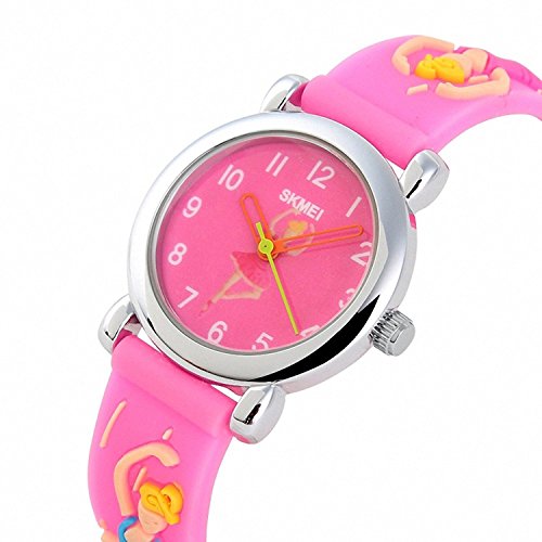 Kids Outdoor Sports Quartz Analog Waterproof Children Wrist Dress Watch with Unusual 3D Dancing Ballet Silicone Band for Girls - Pink