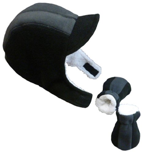 N'Ice Caps Boys Sherpa Lined Micro Fleece Racer Cap and Mitten Set