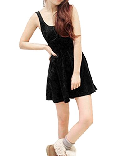 Allegra K Women Sleeveless Open Back Velvet Mini Skater Dresses