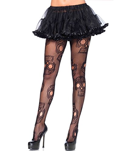 Leg Avenue Women's Sugar Skull Fishnet Pantyhose - Black - One Size