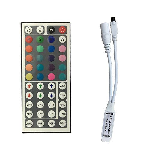 IR Remote Controller, SurLight 44 Keys Remote Control for 5050 3528 5630 Flexible Color Changing RGB LED Strip Lights, Tape Lights, Rope Lights