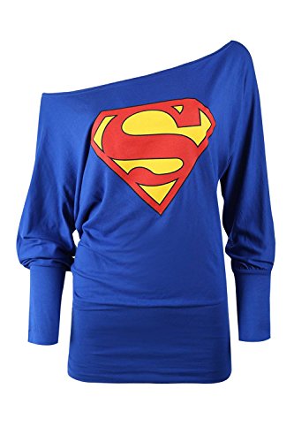 Oops Outlet Women's Superman Batman Comic Hero Batwing Off Shoulder Slouch Top