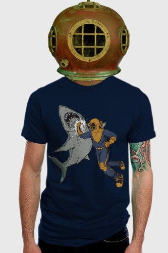 Shark Punch T Shirt Scuba Diver Cool Graphic Tee Funny Shirts