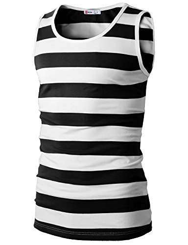 H2H Mens Casual Slim Fit Sleeveless Crewneck Lightweight Striped Summer Tank Top