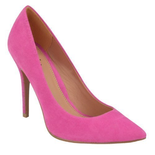 DAMEN FLACH MITTELHOHER ABSATZ SPITZ ZULAUFEND PUMPS INTELLIGENTE BÜROARBEIT PUMPS GRÖßE - Hot Pink Veloursleder, 38