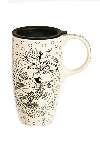 Cypress Home Cardinal Coloring Book Ceramic Travel Coffee Mug, 17 ounces