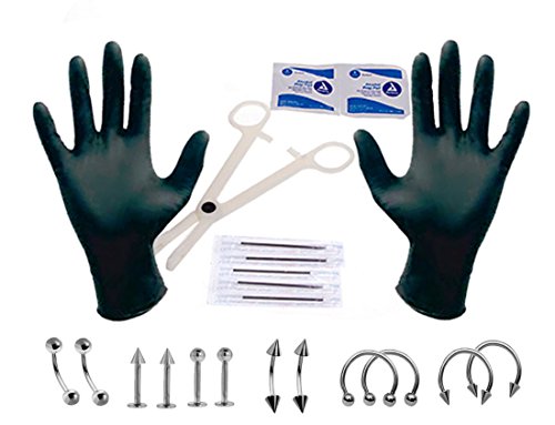16G Piercing Kit, Body Piercing Kit Stainless Steel (Ear, Eyebrow, Nipple, Lip, Nose) 20 Pieces