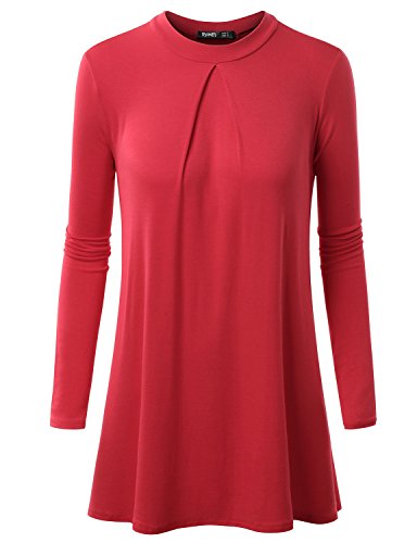Thanth Womens Long Sleeleve High Neck Pleats Detail Tunic Top