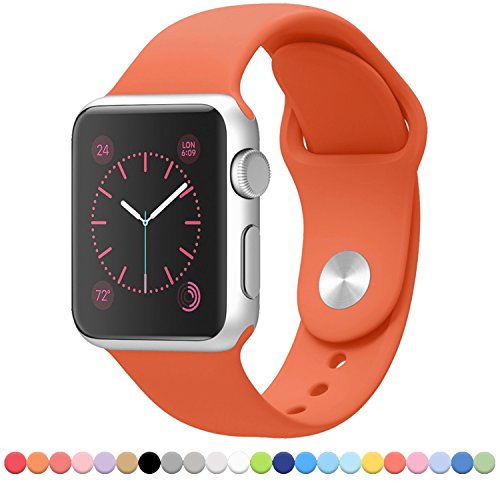 Apple Watch Band - FanTEK Soft Silicone Sport Style Replacement iWatch Strap for Apple Wrist Watch 38mm Models S/M Size (Orange)
