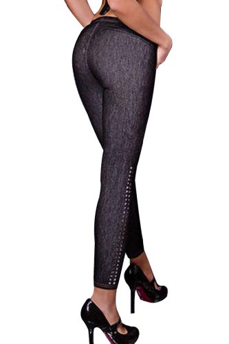 New Stylish Denim Look Ripped Faux Jean Blue Leggings Tights Pants