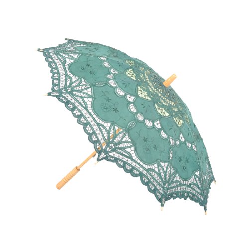 Topwedding Pure Cotton Embroidery Wedding Umbrella, Dark Green