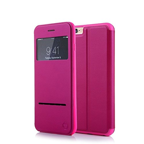 Nouske iPhone 6/6S Smart Touch Case S-View Window Flip Cover/Magnetic Closure/Stand/TPU bumper/360 protection, Hot Pink