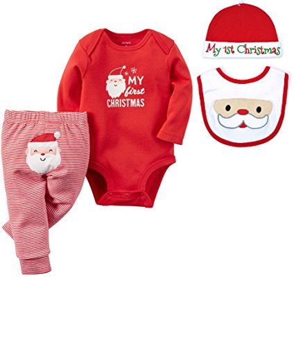 Carter's Baby My First Christmas 3 Piece Bodysuit Pant and Santa Hat Set
