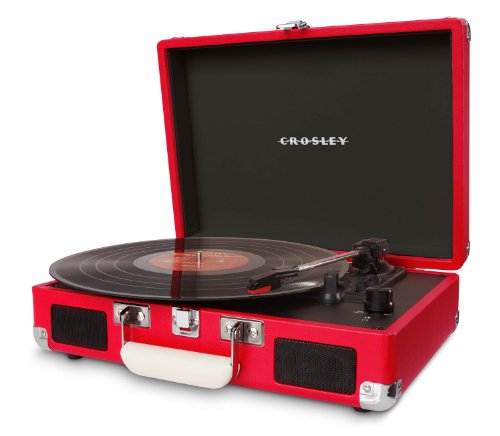 Crosley Cruiser - Tocadiscos de vinilo portátil (3 velocidades, altavoces estéreo integrados, con enchufe EU) diseño maletín, rojo