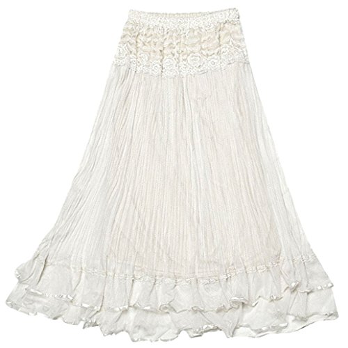 DEHANG Womens Boho Lace Double Layer Elastic Waist Long Maxi Skirt (Ship US)