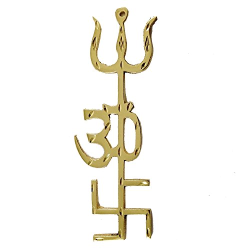 Odishabazaar Trishakti Yantra Swastik Om Trishul Original Brass 5.5 Inch
