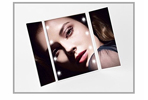Luckybird 3-folder MakeUp Mirror with Led Light, Travel Mirror,mirror with lights-Black（battery included）