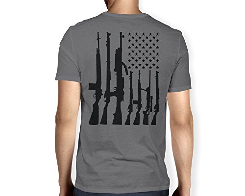 Mens Big Big American Flag With Machine Guns V-neck T-shirt