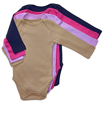 Leveret Long Sleeve 4-pack Solid Baby Girls Bodysuit 100% Cotton(6-12 Months, Multi)