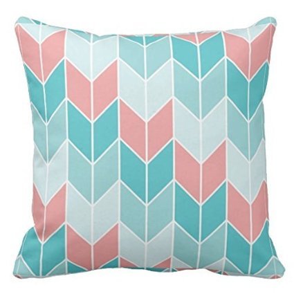 Coral Aqua Blue Large Chevrons Throw Pillow Case 18x18
