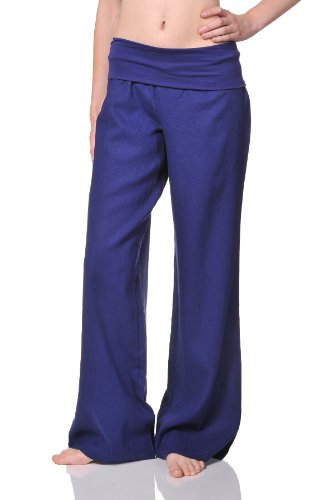 Beachcoco Women's Fold Over Comfortable Wide Linen Pants