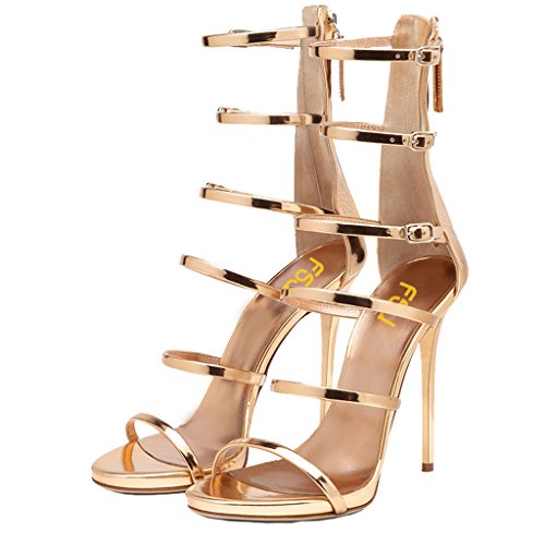 FSJ Women Hollow-out Sandals Open Toe Pumps High Heels Shoes Strappy Buckle Stilettos Size 4-15 US