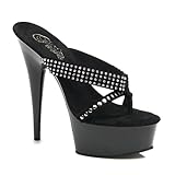 6 Inch Platform Rhinestone Shoes Sexy High Heel Sandals Thongs Slides Black