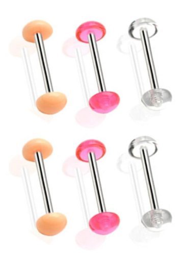 6pcs Retainer Tongue Ring Barbell with No-ceum Half Ball Dome 14G 5/8