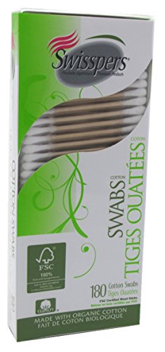 Swisspers Cotton Organic Swabs 180 Count Wooden Sticks