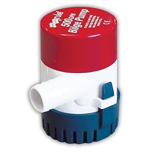 Rule 25D Submersible Bilge Pump - 500 GPH, 12V DC, Non-Automatic With 3/4" Outlet (Red/White/Blue)