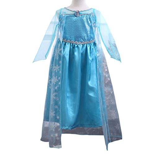 MissFox Traje De Frozen Elsa Disfraz Para Niña 120CM Luz Azul