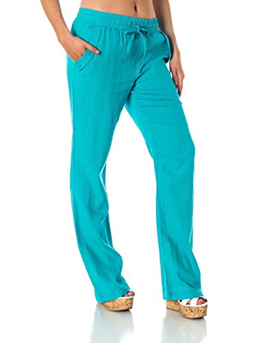 Womens Colorful Drawstring Linen Pant