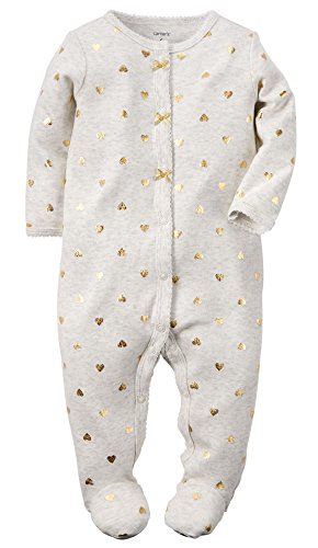 Carter's Baby Girls' Cotton Sleep & Play (Newborn, Gold Foil Hearts)