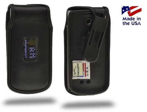 Black Turtleback Genuine Leather Pouch w/ Plastic Swivel Belt Clip for LG Exalt VN360