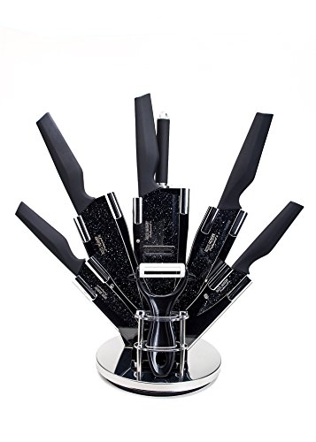8-teiliges Ross Henery Professional Edelstahl-Küchenmesserset mit stilvollen, einzigartigen schwarzen Klingen im Block