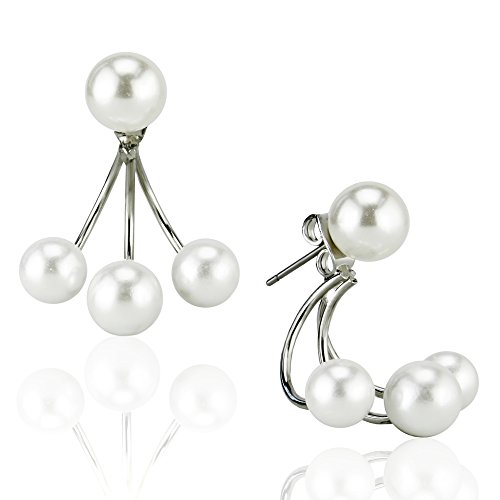 White Imitation Pearl Front & Back Bundle Cuffs Peek-a-Boo Earring Jackets Ear Studs Earbobs Ear Clips
