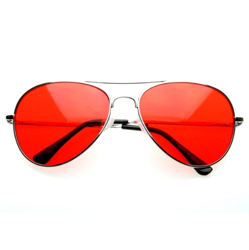 zeroUV - Colorful Premium Silver Metal Aviator Glasses with Color Lens Sunglasses