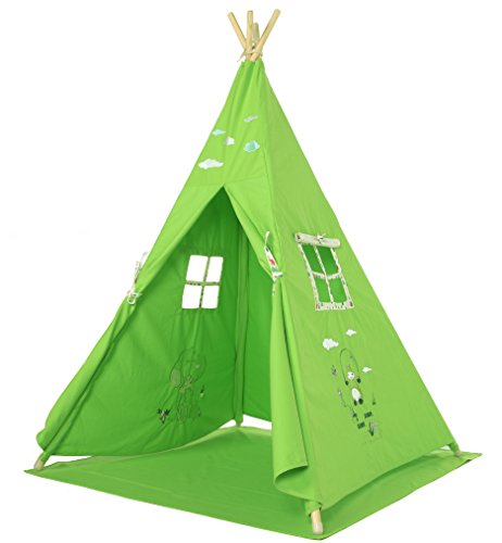 Lubber Kids Indian Teepee Play Tent Canvas Playhouse With Window and Mat