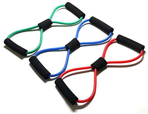 L NOW Light Figure 8 Ultra Toner Resistance Band Exercise Cords for Yoga Workout,Body Building,Home Gym with Heavy Duty Pack of 3