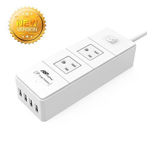 FlePow Power Strip 1250W 2 AC Plugs+4 USB Port Travel Charger 1700 Joule Surge/Overload Protection 20W Smart USB Ports for iPhone, iPad, Samsung and Smartphone, Tablet and Home Power Protection