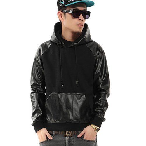 Zero Men's Hipster Hip Hop Faux Leather Rock & Roll Hoodies
