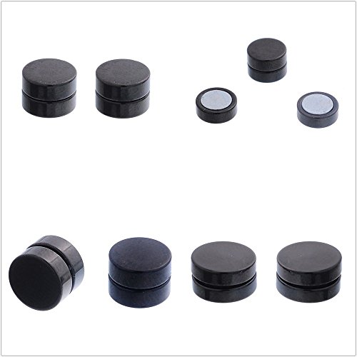 MJARTORIA Unisex Punk Style Black Acrylic Round Magnetic Fake Plugs No Piercing Clip On Stud Earrings