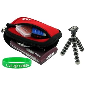 rooCASE 2n1 SLV2 Neoprene Sleeve (Flamming Red) Carrying Case and Premium Tripod forKodak ZxD Pocket Video Camera HD Camcorder
